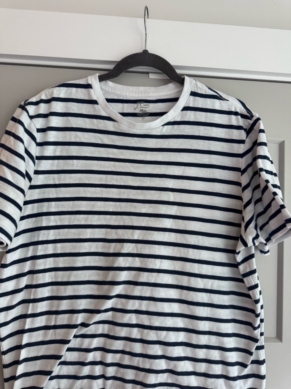 J. Crew White & Navy Horizontal Stripe Crewneck Tee